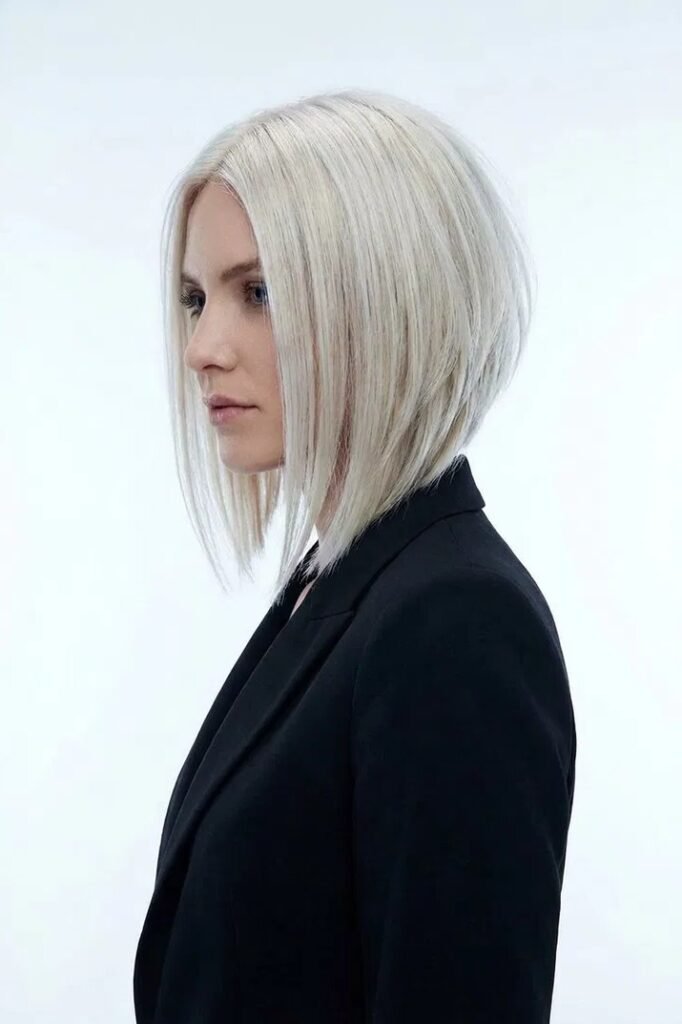 26. Sharp Platinum Blonde Angled Bob