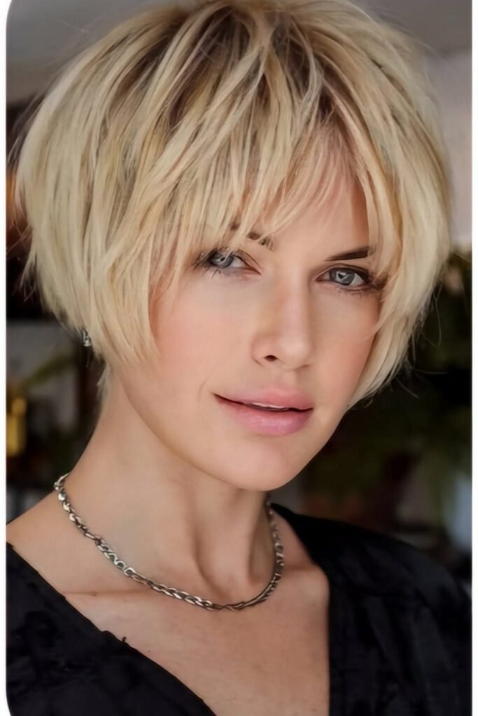Short Choppy Crop with Wispy Layered Bangs