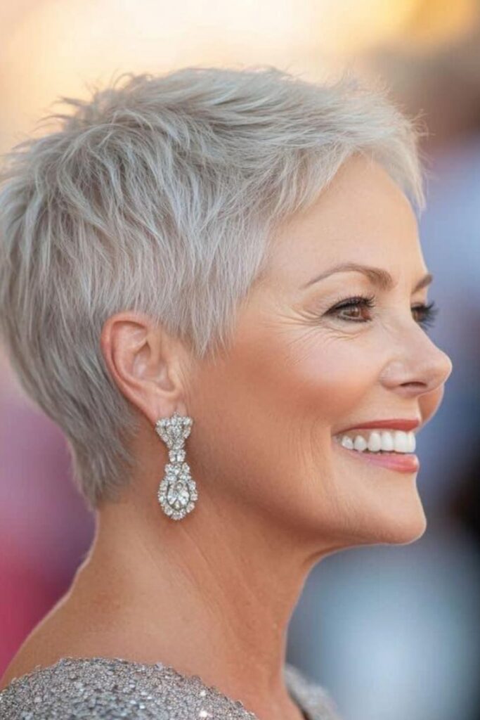 42. Short Cropped Silver Pixie with Smooth Sides