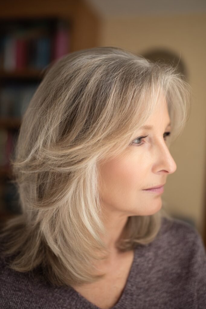 Shoulder-Length Layered Hair with Feathered Side Bangs