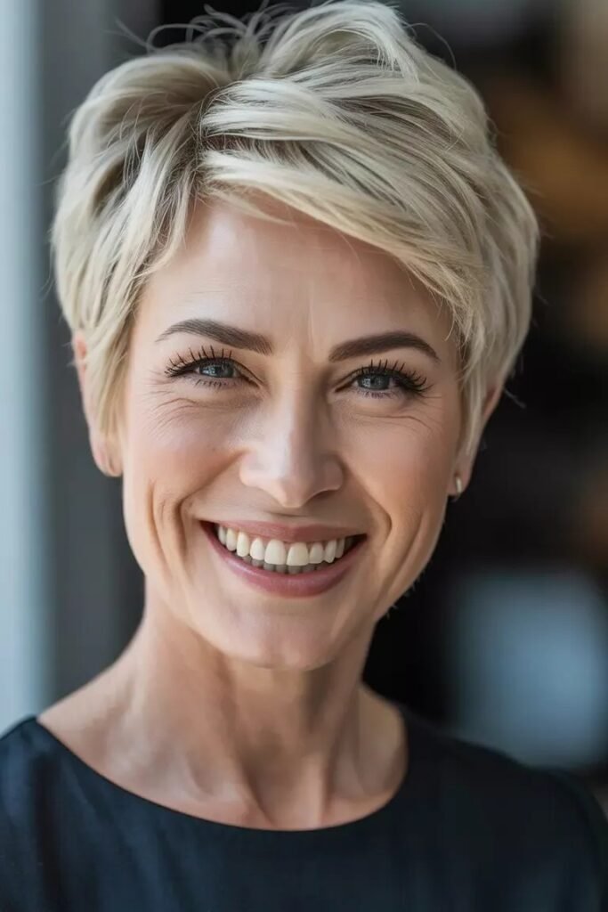 Side-Swept Platinum Pixie with Volume