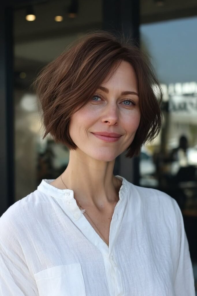 Side-Swept Textured Lob with Tucked Ear