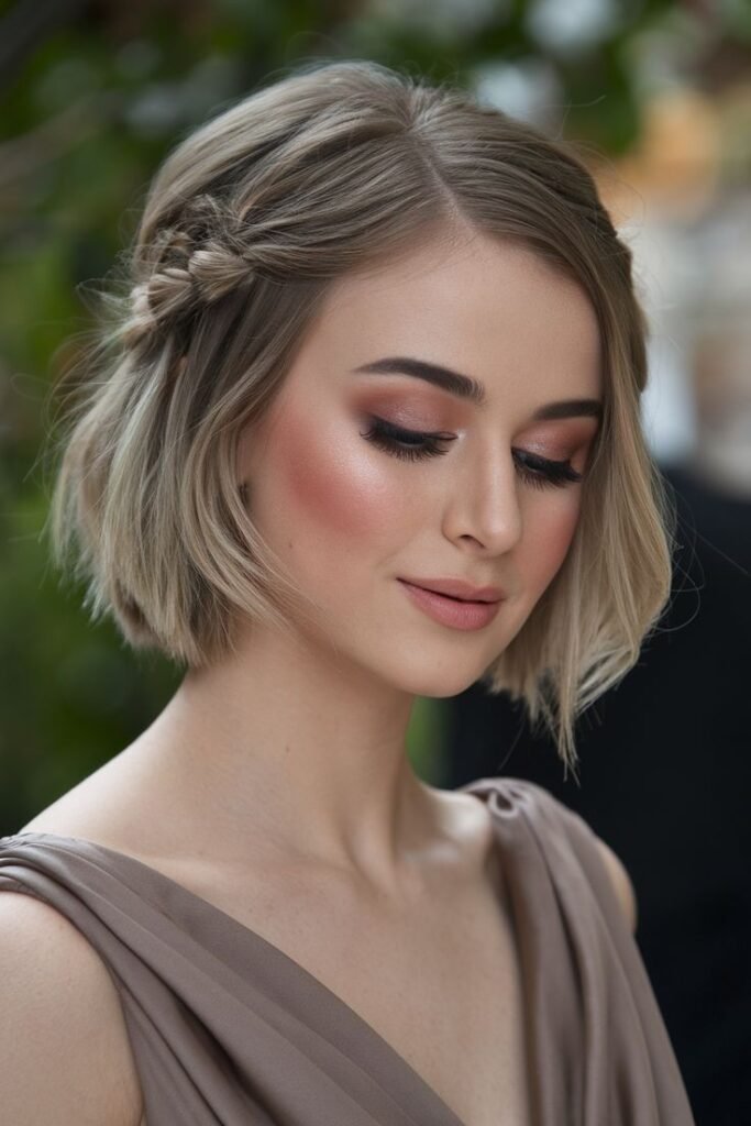 Sleek Ash Blonde Bob with Side Braid Detail