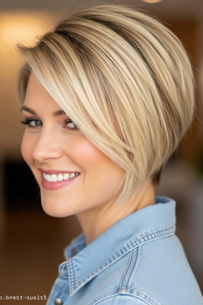 67. Sleek Blonde Asymmetrical Pixie Cut