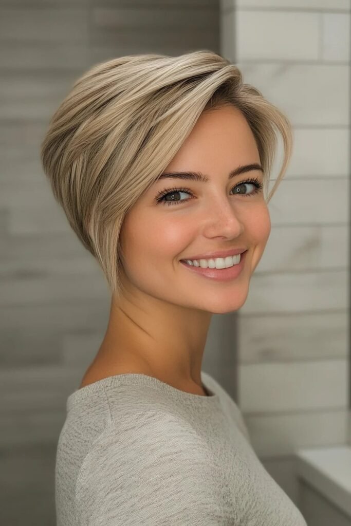 33. Sleek Blonde Layered Bob