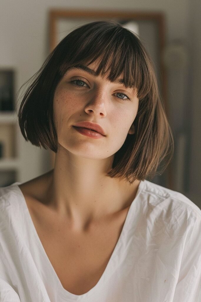 Sleek Blunt Bob with Straight-Across Fringe