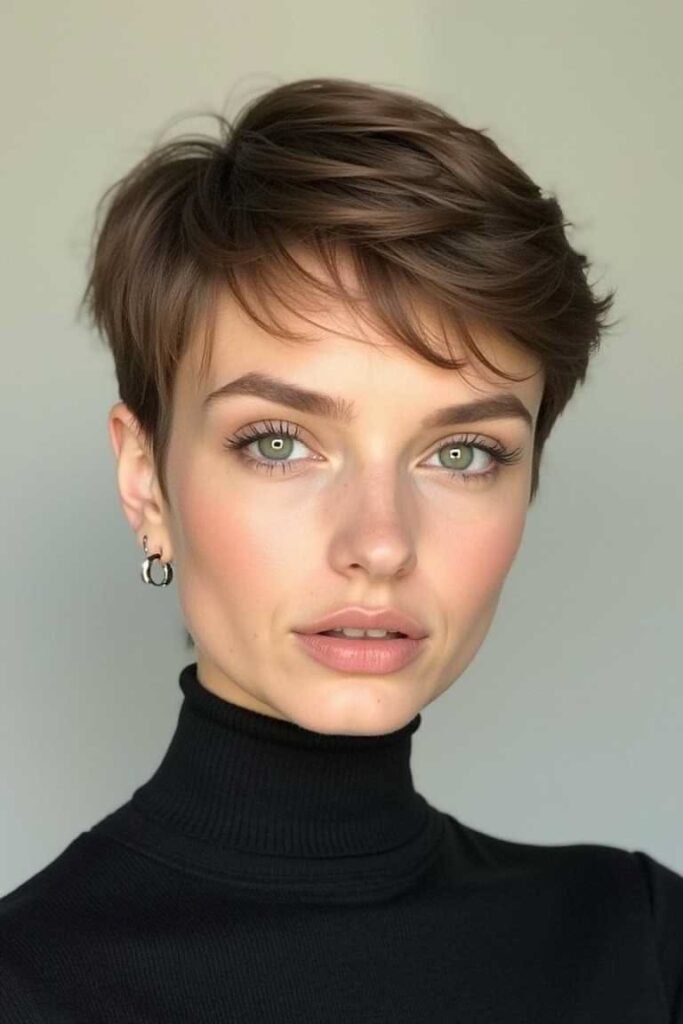 Sleek Brunette Pixie with Soft Tapered Sides