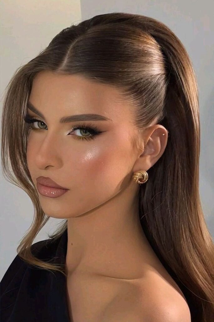 Sleek Half-Up Top Ponytail with Swept-Back Front