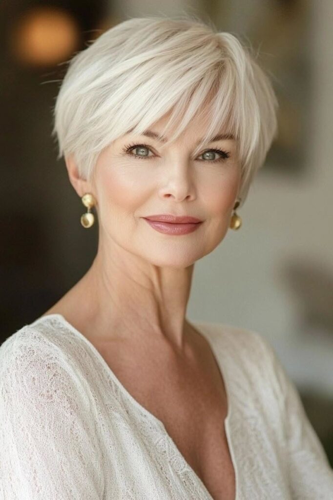 27. Sleek Pixie Cut with Side-Swept Bangs