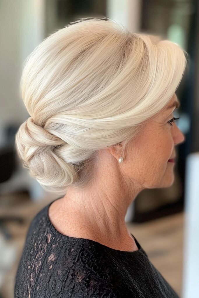 Sleek Platinum Blonde French Twist with Pearl Accessory