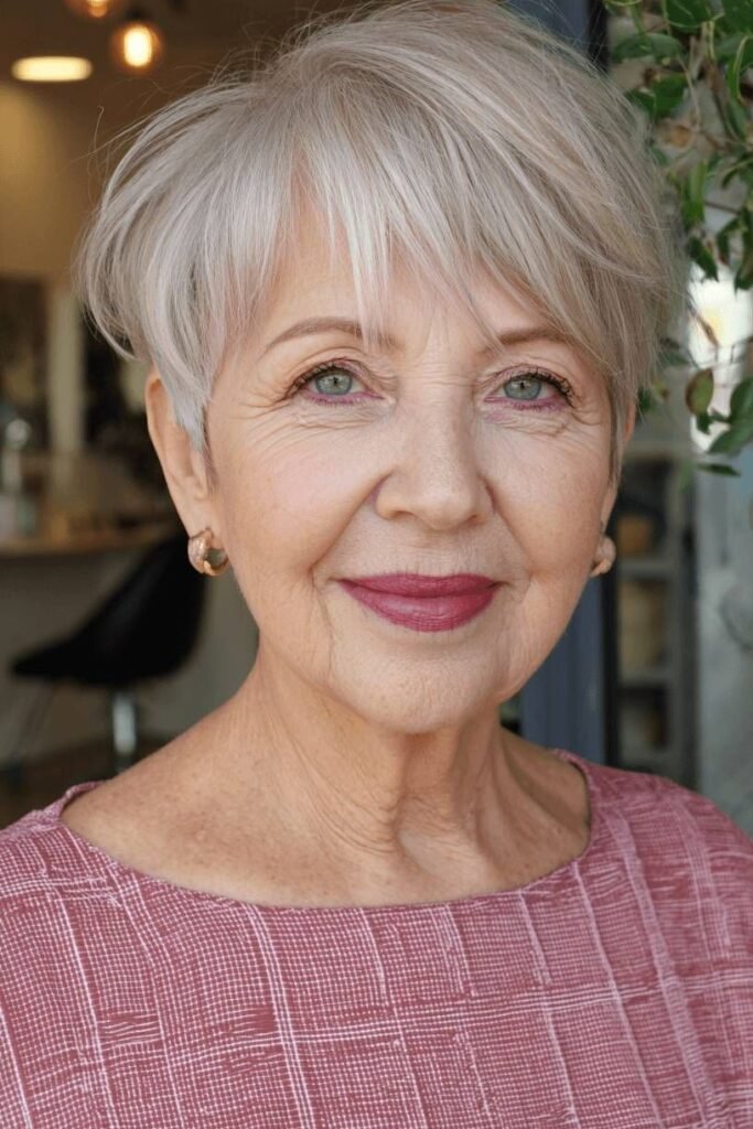 Sleek Platinum Pixie with Soft Side-Swept Fringe