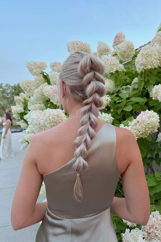 Sleek Pull-Through Braid Low Ponytail on Ash Blonde Hair