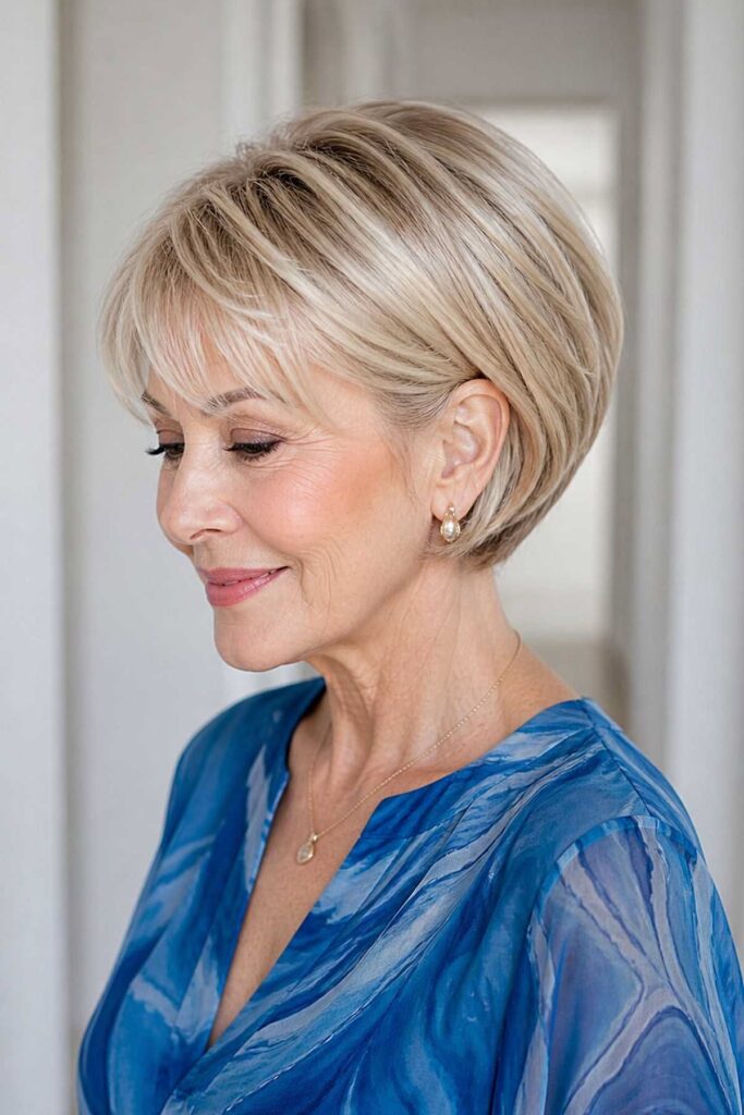 33. Sleek Rounded Bob with Delicate Side-Swept Bangs