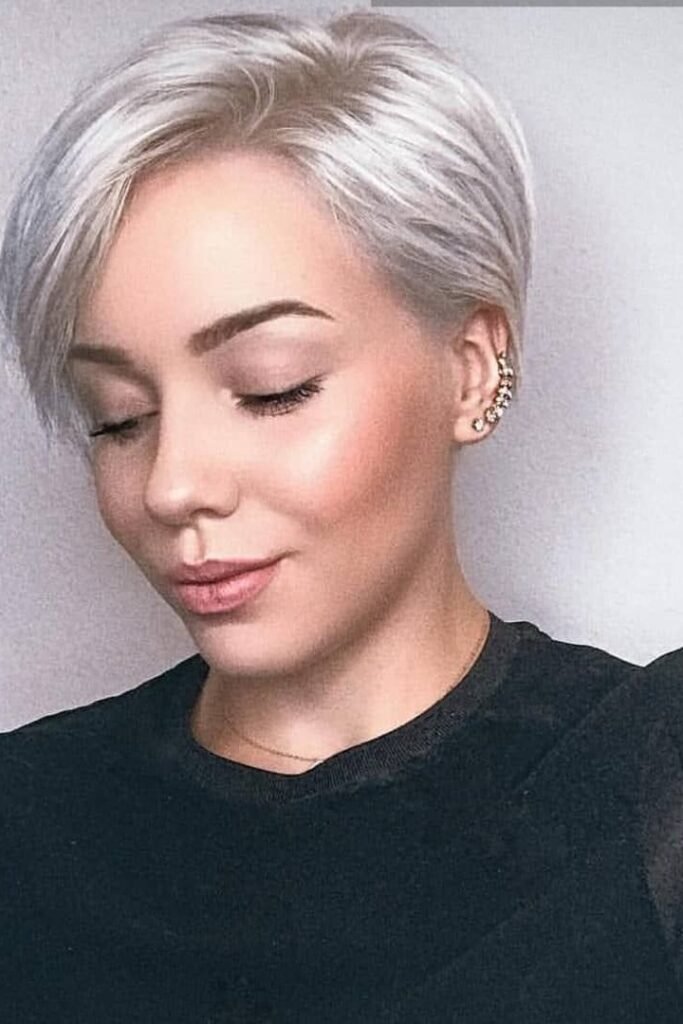 Sleek Side-Parted Pixie in Platinum Silver