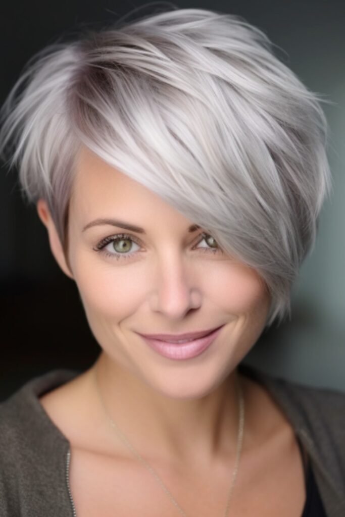 Sleek Side-Swept Platinum Pixie with Tapered Sides