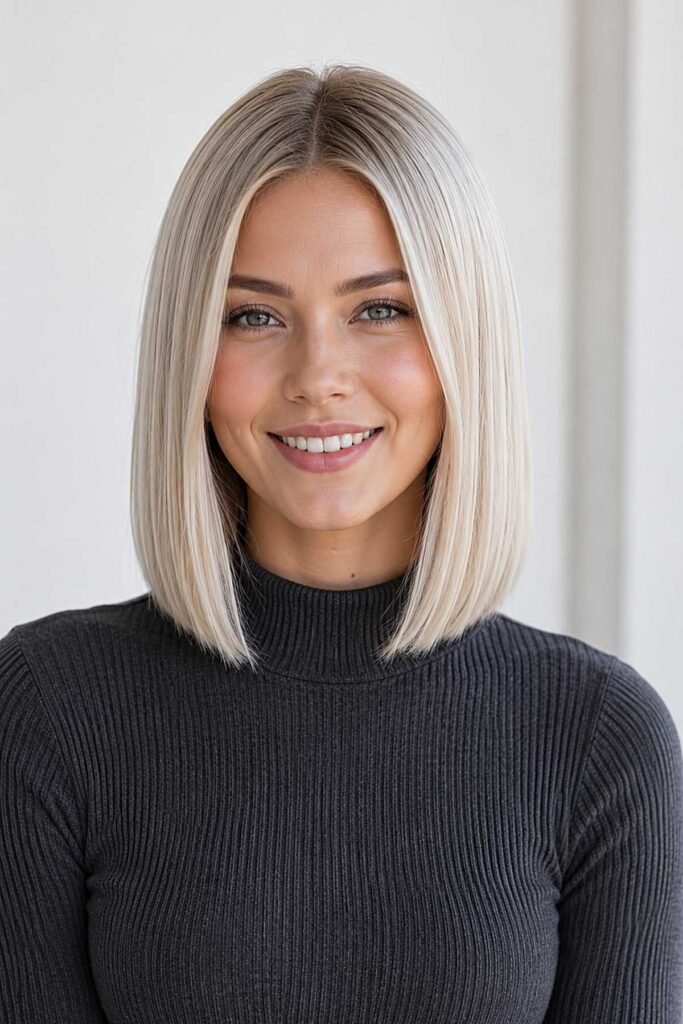 42. Sleek Straight Shoulder Length Hair with Middle Part