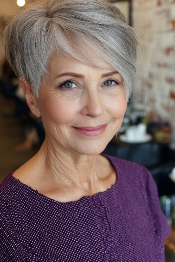 Sleek Tapered Pixie with Deep Side-Swept Fringe