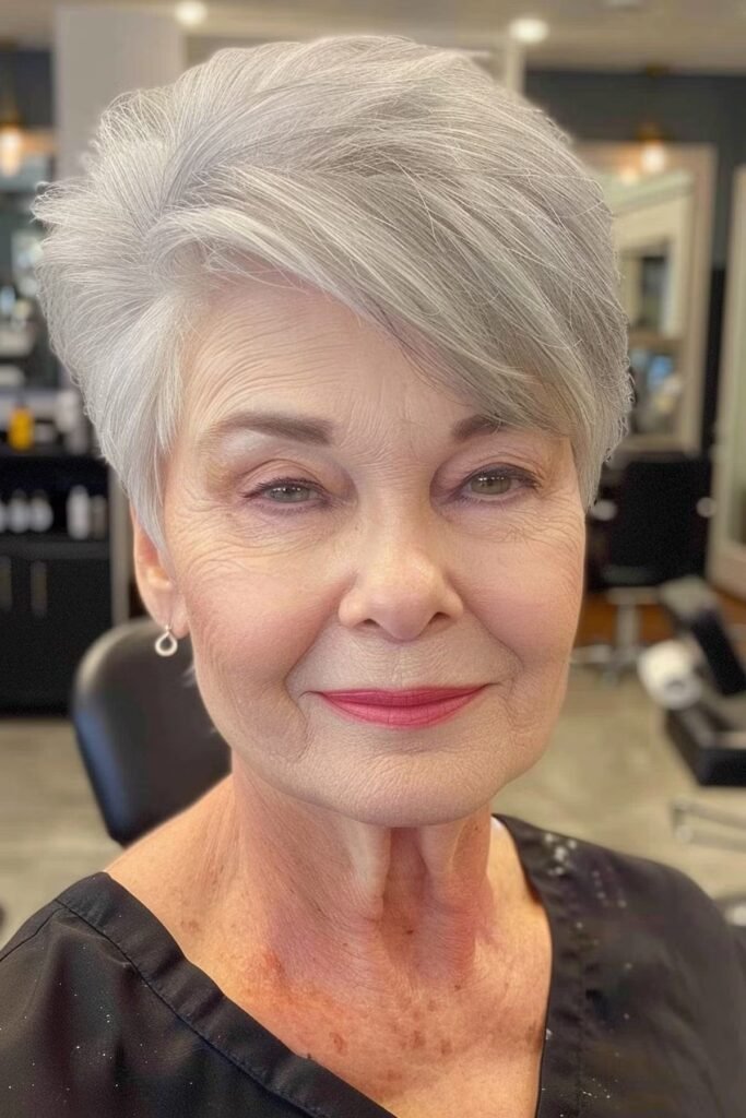 Sleek Tapered Pixie with Side-Combed Volume