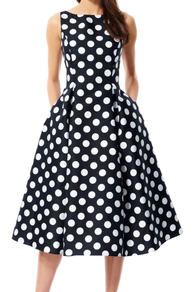 Sleeveless Black and White Polka Dot Fit and Flare Dress