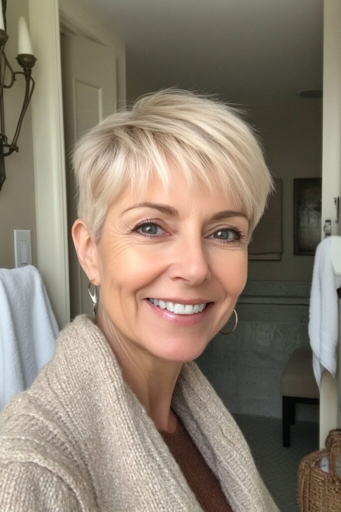 Smooth Platinum Pixie with Wispy Bangs
