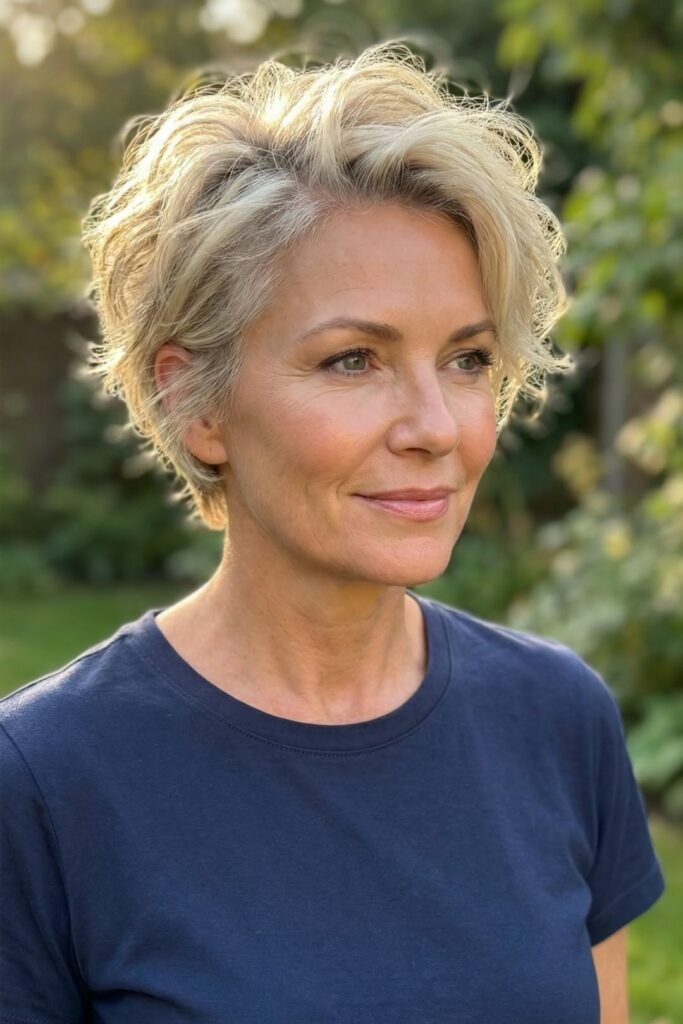 Soft Blonde Pixie with Textured Side Part
