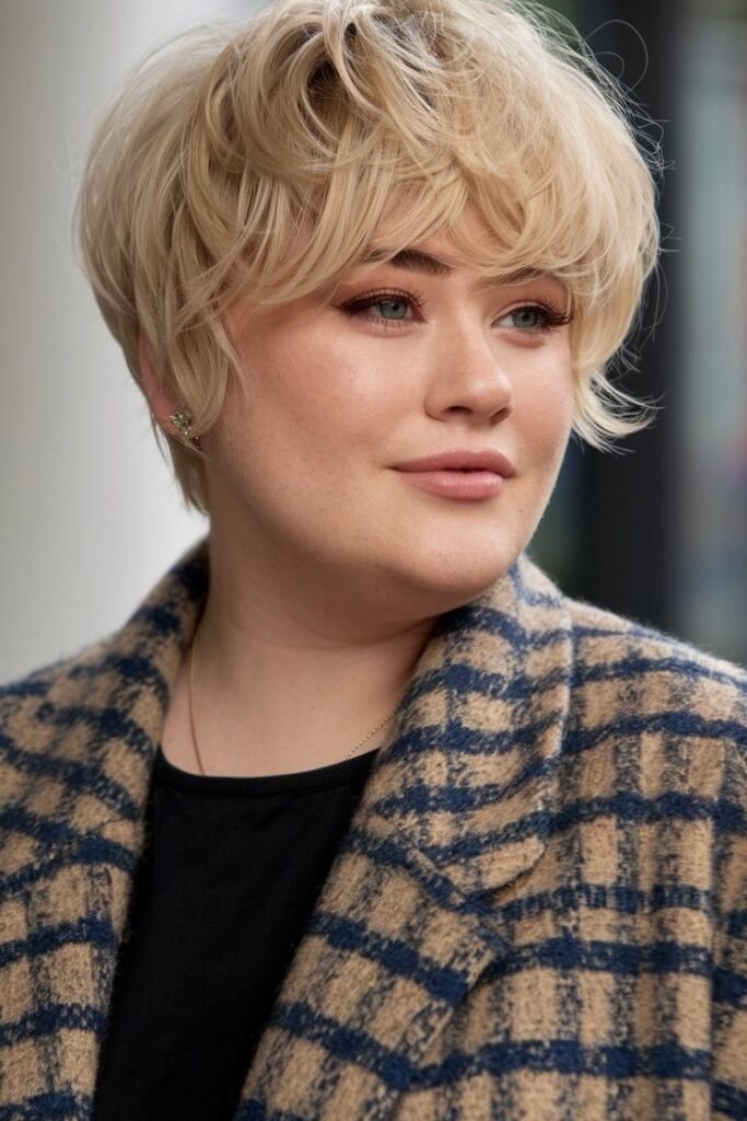 Soft Blonde Shaggy Bob with Full Textured Bangs