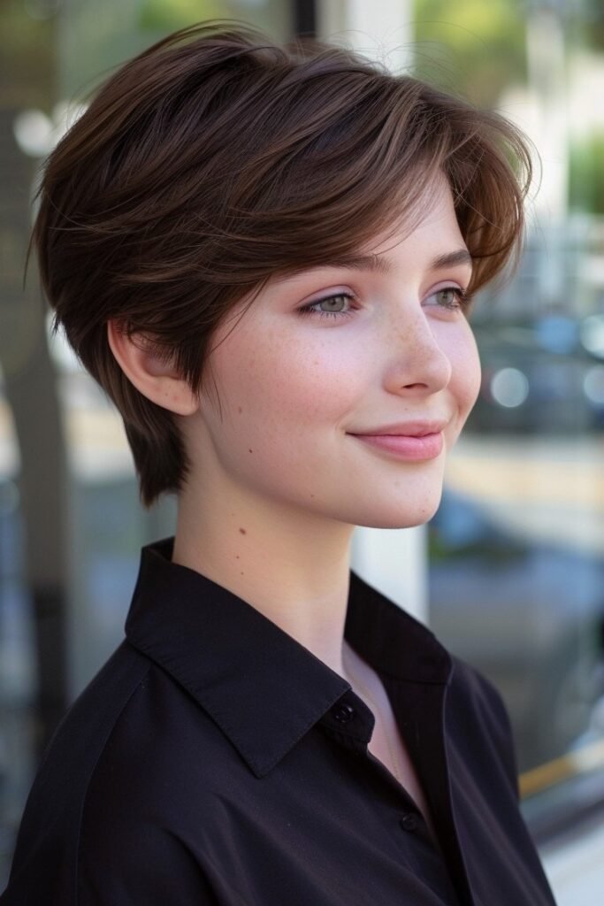 Soft Brown Classic Layered Pixie