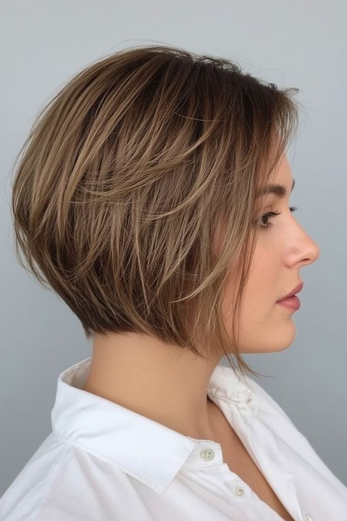 Soft Brown Graduated Bob with Wispy Layers