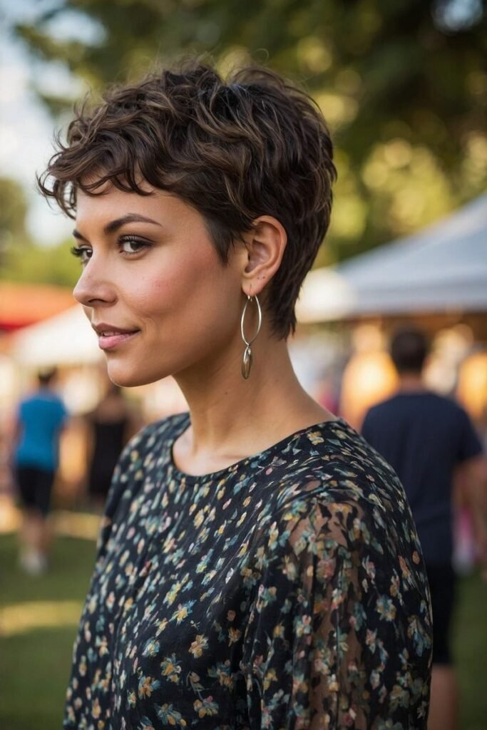Soft Curly Pixie Cut with Tapered Sides