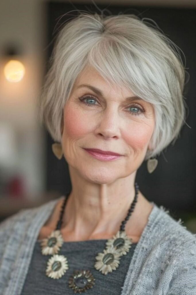 Soft Layered Pixie Bob with Side-Swept Bangs
