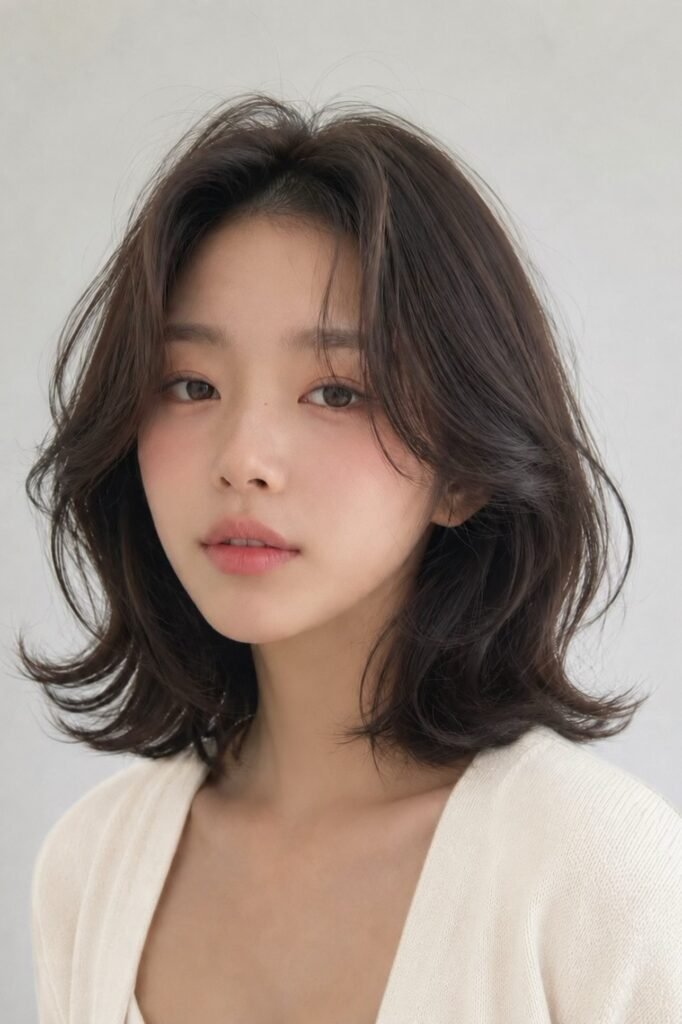 50. Soft Layered Shoulder Length Hair with Subtle Curtain Bangs