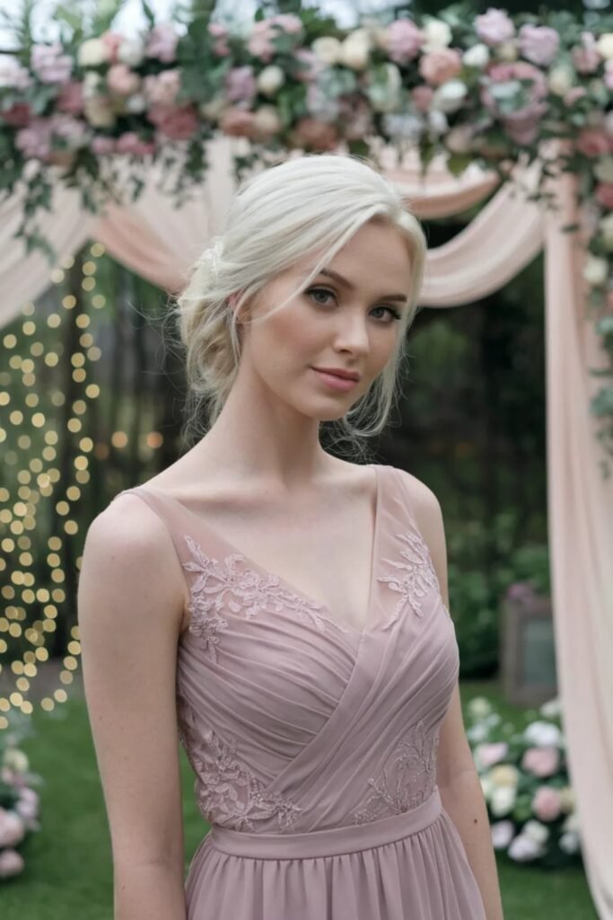 Soft Low Bun with Left-Parted Face-Framing Tendrils