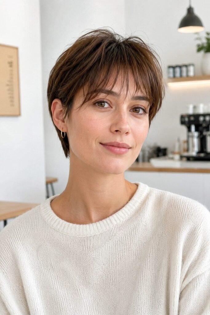 57. Soft Pixie Cut with Thin Fringe