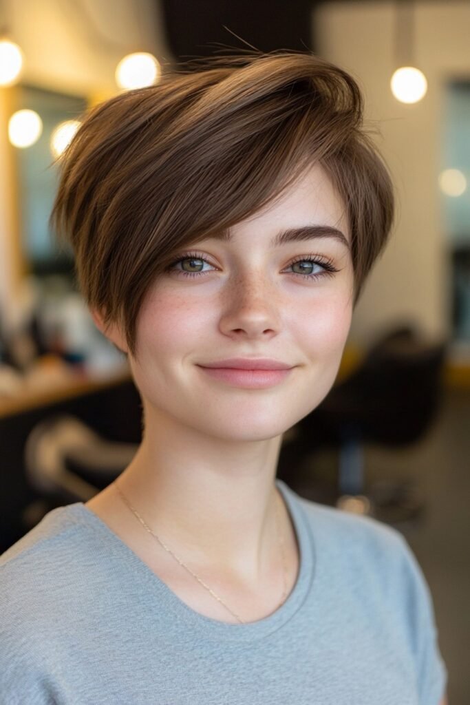 Soft Side-Parted Pixie with Tapered Sides