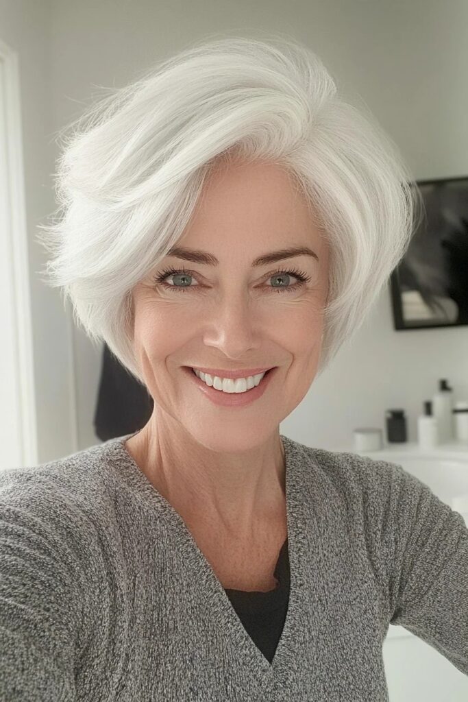 27. Soft Silver Bob with Voluminous Side-Swept Layers