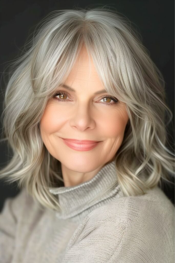 Soft Textured Bob with Long Curtain Bangs