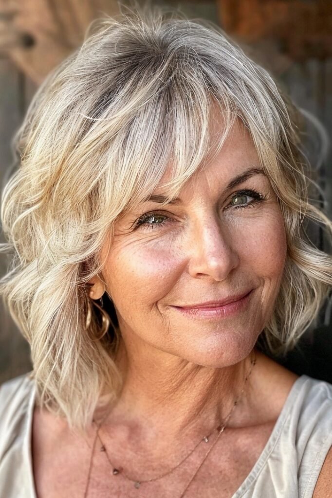 Soft Wavy Bob with Side-Parted Layered Fringe