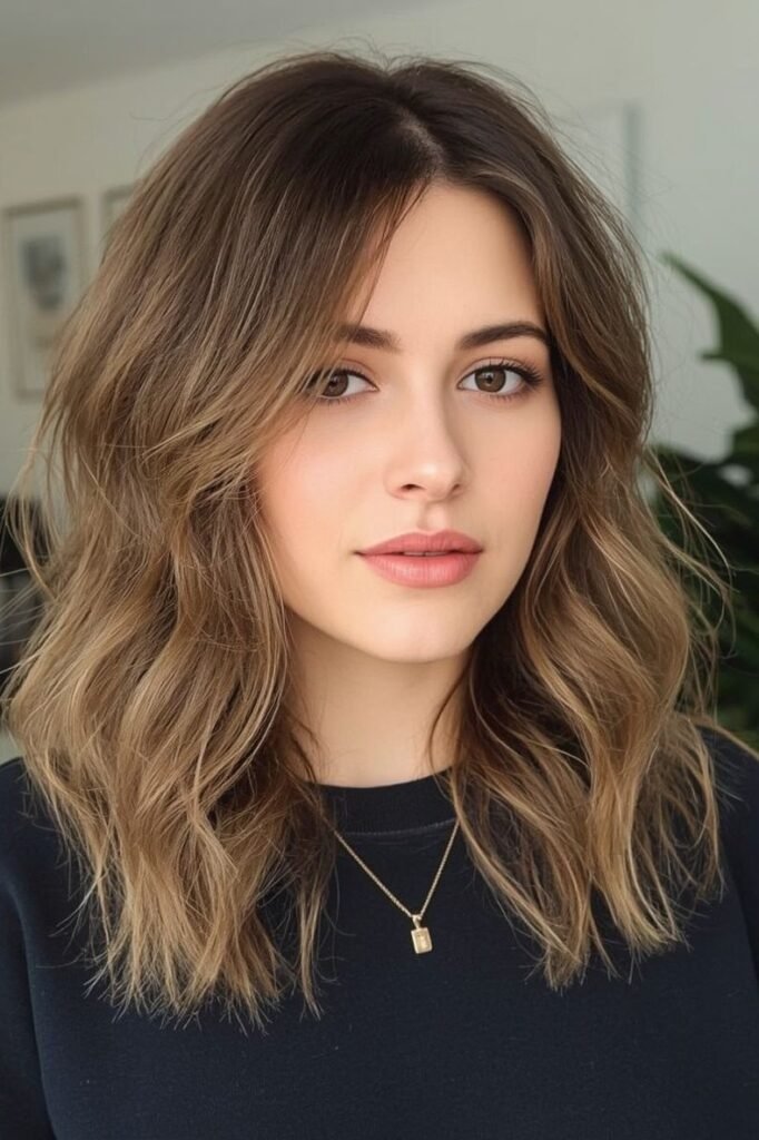 Soft Wavy Bronde Lob with Middle Part