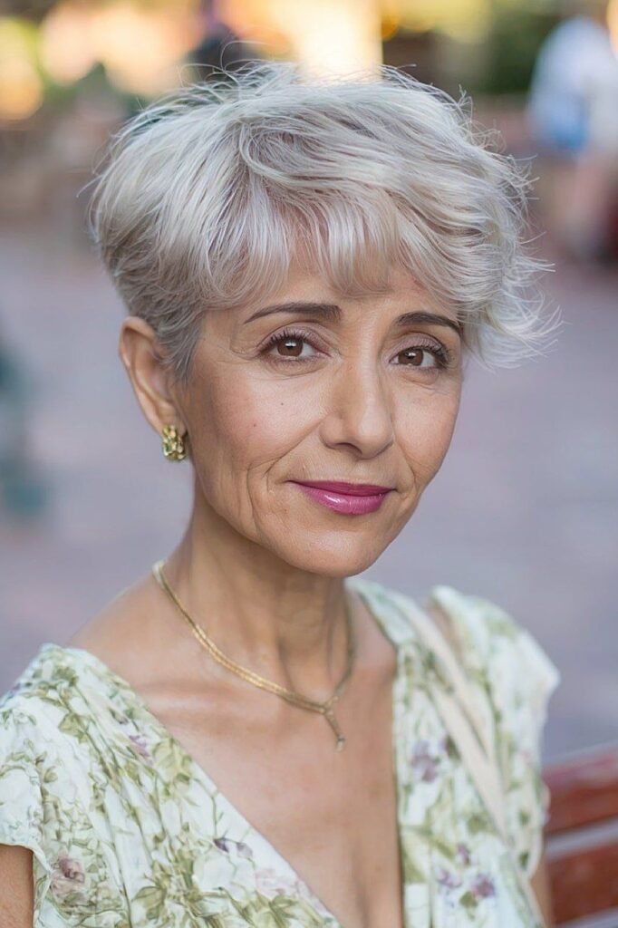 Soft Wavy Pixie with Piecey Platinum Bangs