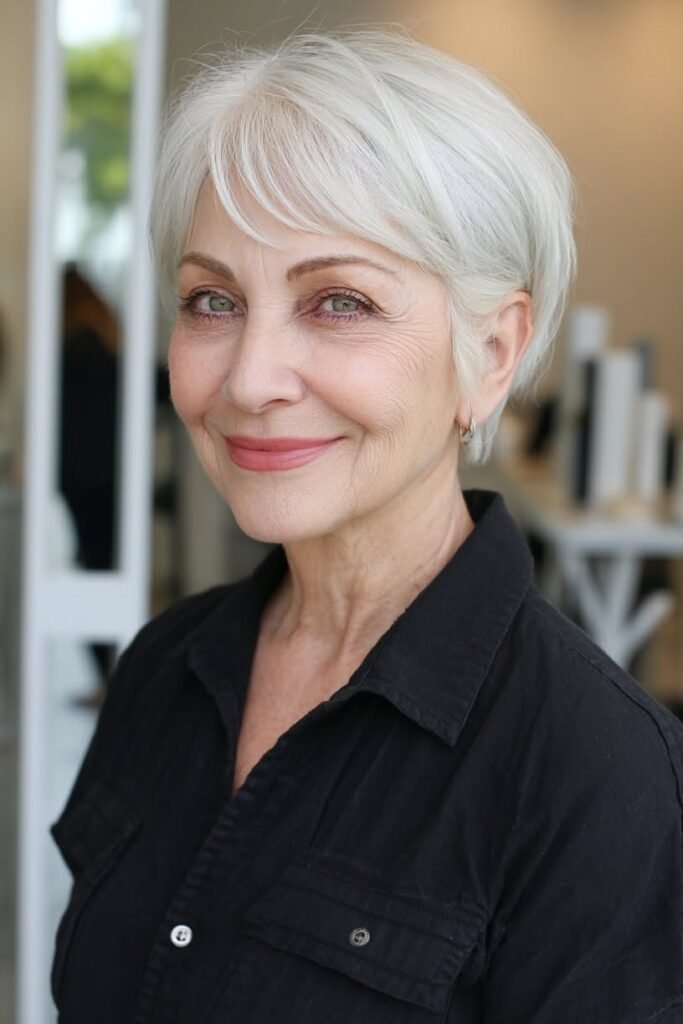Soft White-Silver Pixie with Wispy Layers