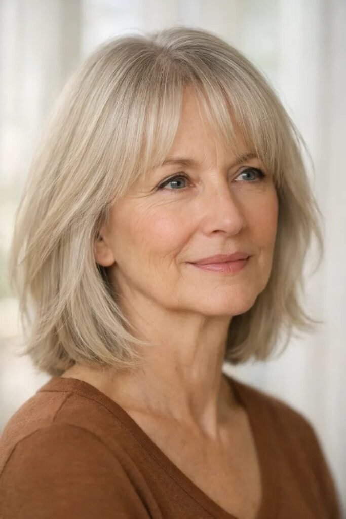 Softly Layered Lob with Full Wispy Bangs