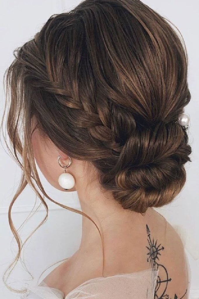 Sophisticated French Braid Chignon with Pearl Accessories