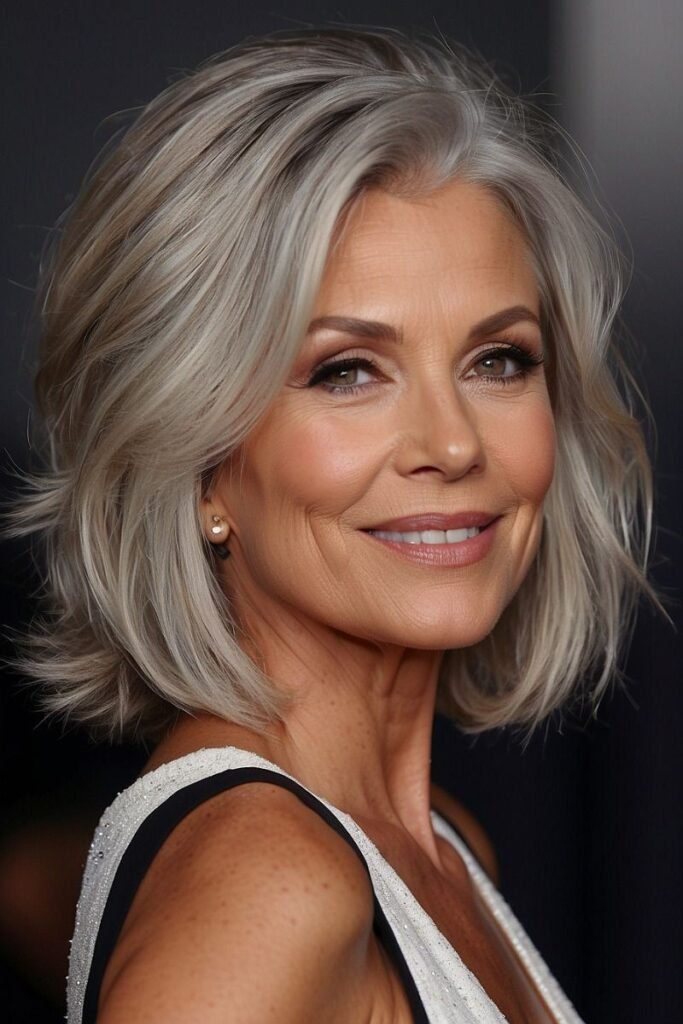 Sophisticated Platinum Bob with Layered Ends