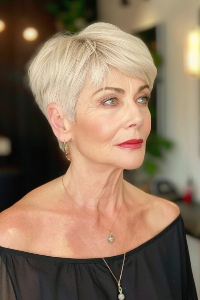 Sophisticated Side-Parted Pixie with Tapered Neckline