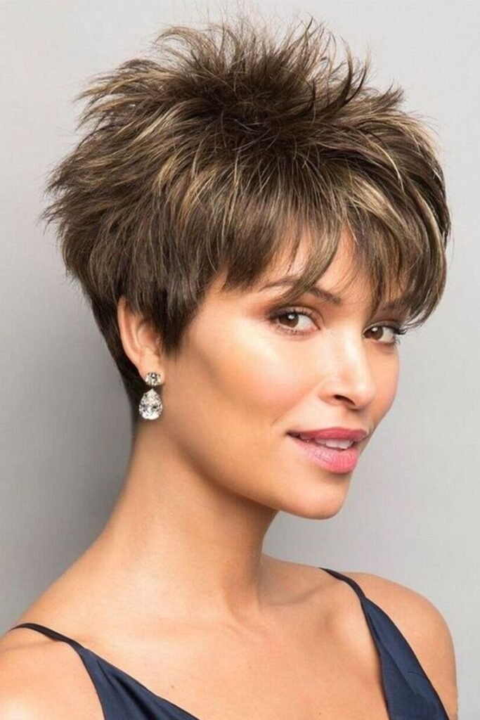 Spiky Brunette Pixie with Dimension and Volume