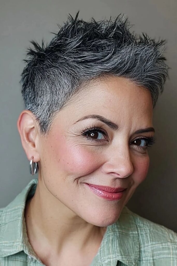 55. Spiky Dark and Silver Pixie with Textured Crown