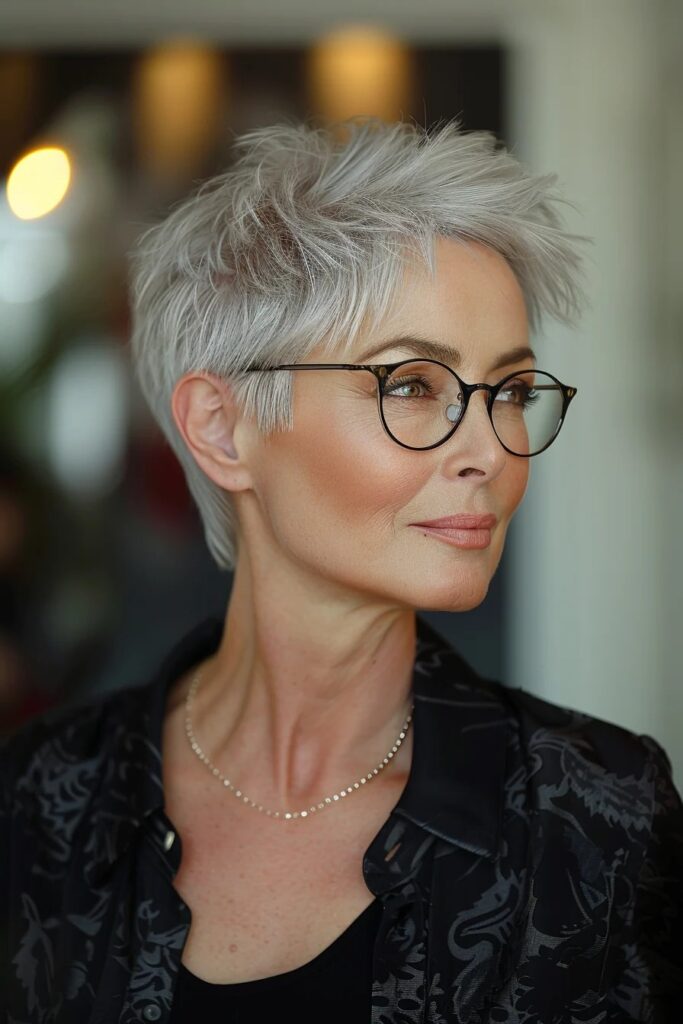 46. Spiky Silver Pixie Cut with Fine Texture