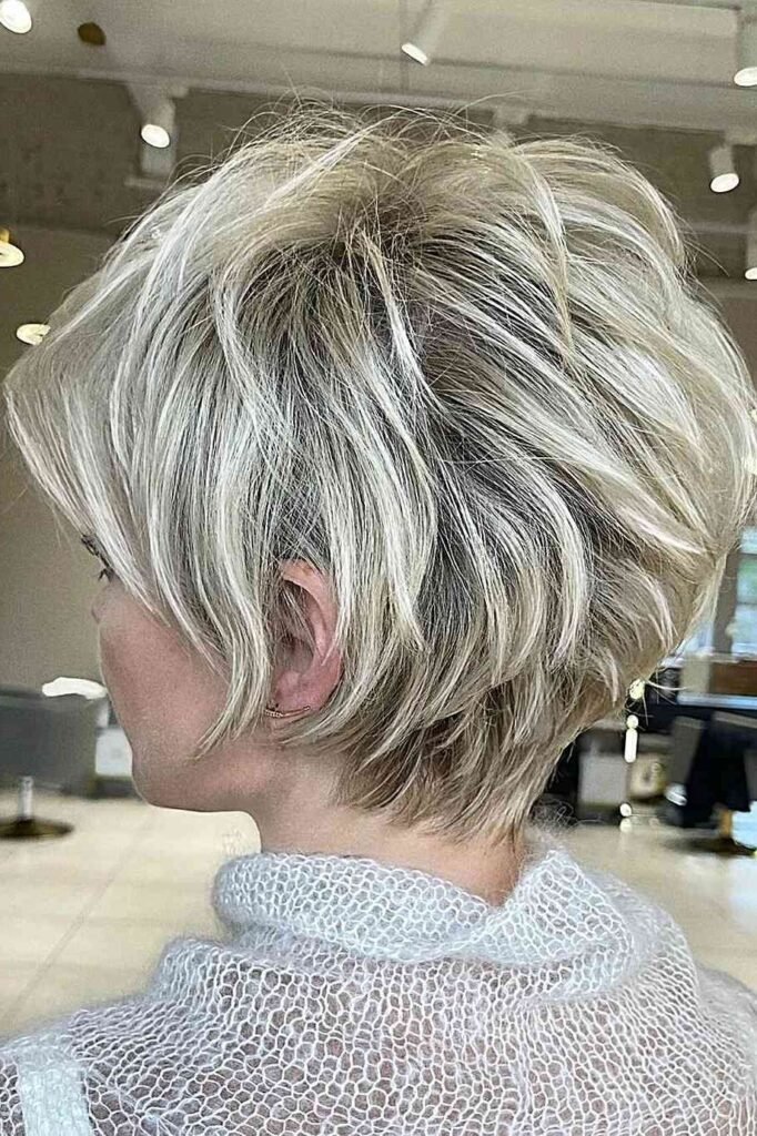 Stacked Cool Blonde Pixie with Tapered Back