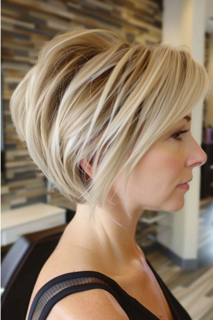 Stacked Inverted Bob with Platinum Highlights