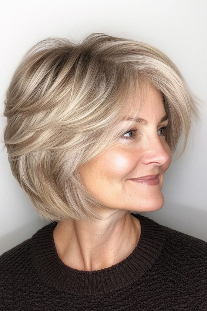 Stacked Layered Bob with Wispy Side Fringe
